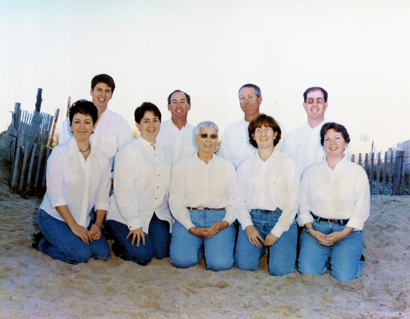 The last formal family photo with all eight children and mother Alice Walsh was taken on Thanksgiving 2001. In back are (l-r) Francis, Michael, Thomas and Joseph Walsh; in front are Claire Walsh, Denise Miller, Alice Walsh, Teri Burton and Bernadette Hearn. WALSH FAMILY PHOTO